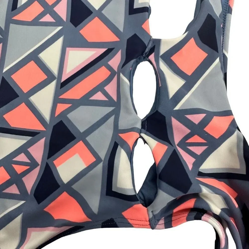 Aerie Geometric Print Voop Neck One Piece Swimsuit size Medium